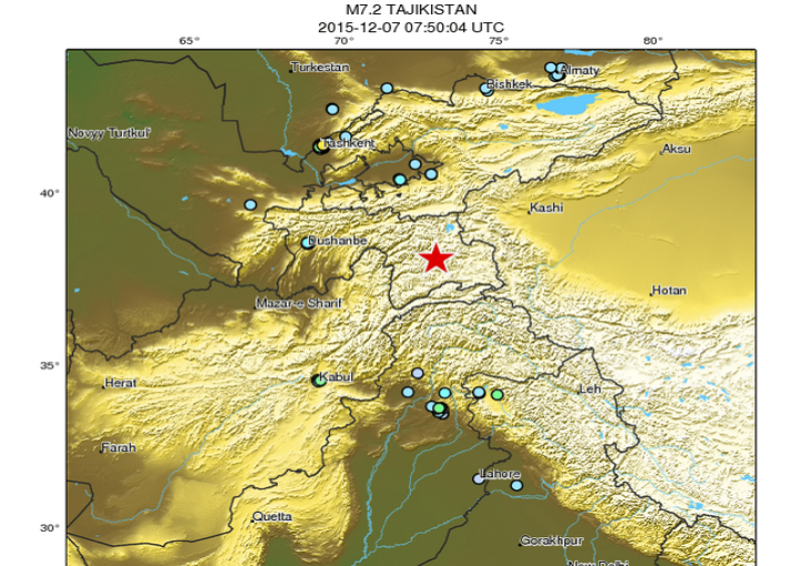 В Таджикистане произошло землетрясение магнитудой 7.2