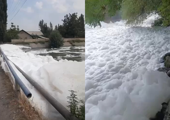 В Андижанской области канал покрылся пеной. Начата проверка. Видео В Андижанской области канал покрылся пеной. Начата проверка. Видео