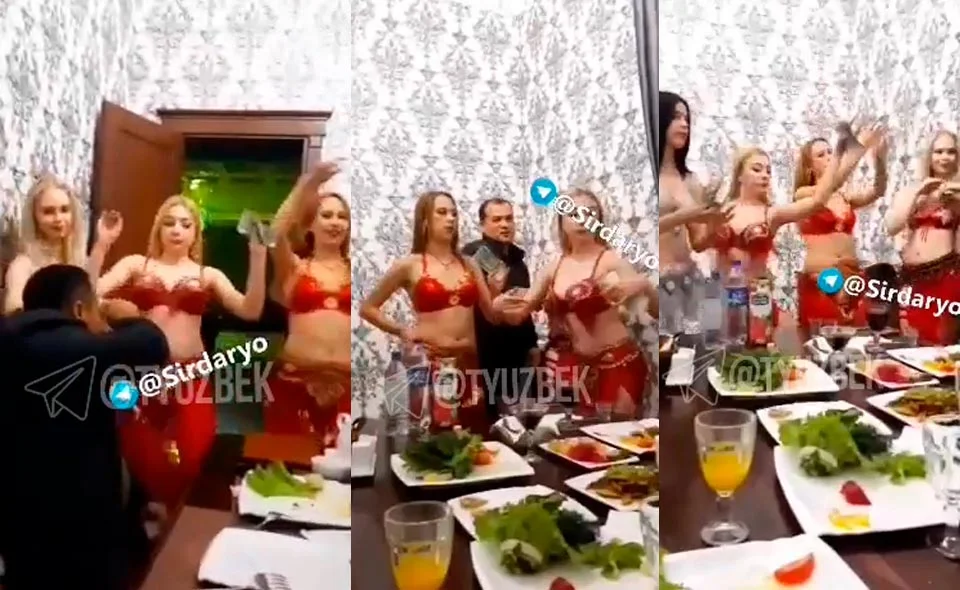 В соцсетях появилось видео с чиновниками хокимията Сырдарьинского района. Они отдыхали в кафе с полуголыми танцовщицами  