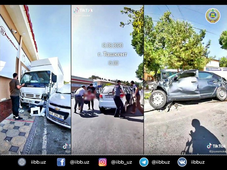 В Ташкенте произошло ДТП с участием трех легковых автомобилей и грузовика