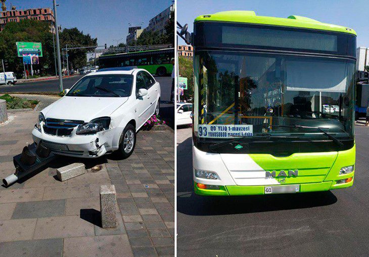 В центре Ташкента Lacetti врезался в пассажирский автобус