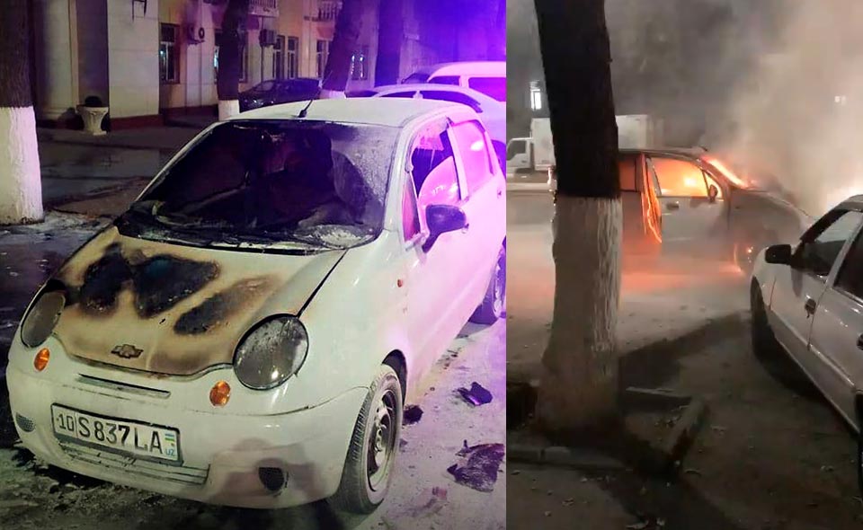 В центре Ташкента произошло возгорание в "Матизе". Видео