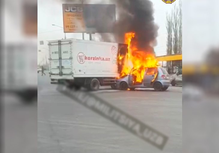 В Ташкенте в результате ДТП загорелись Matiz и автофургон Isuzu 