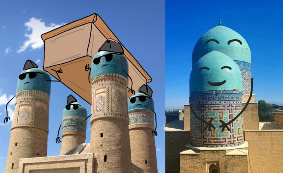 В соцсетях набирает силу новый челлендж, в рамках которого узбекистанцы креативно дорисовывают изображения известных памятников    