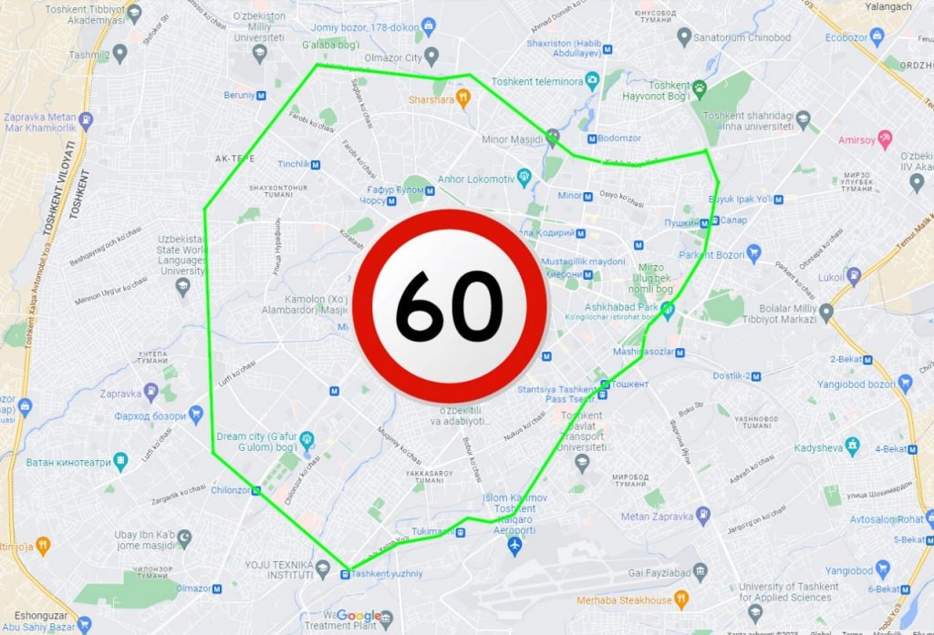 В Ташкенте в пределах Малой кольцевой автодороги максимальную скорость на всех улицах ограничили до 60 км/ч
