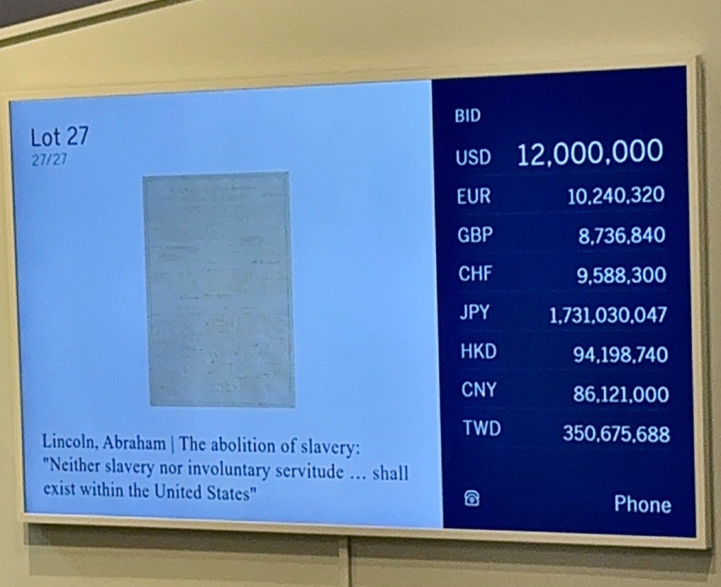 Документ с подписью Линкольна об отмене рабства ушел с молотка за 12 миллионов долларов 