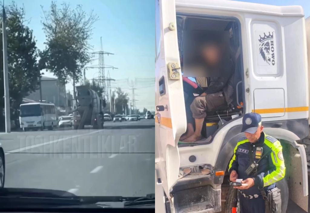 В Ташкенте пьяный водитель грузовика выехал на встречную полосу и чуть не устроил лобовое столкновение. Видео