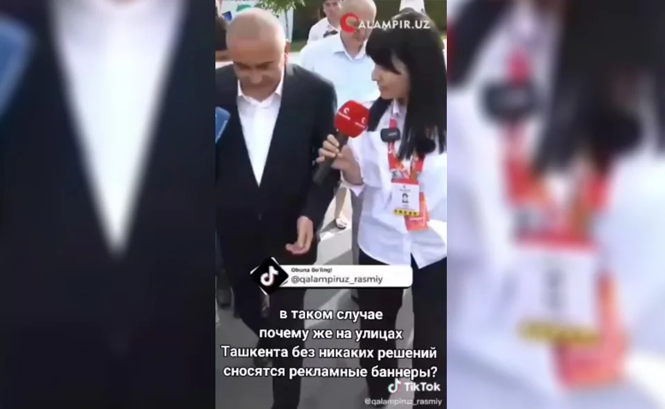 Артыкходжаев "сбежал" от журналистов после вопроса о незаконном сносе рекламных щитов в Ташкенте 