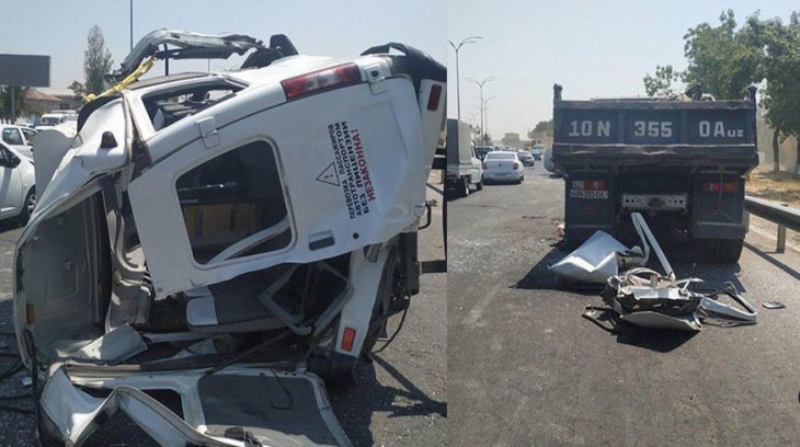 Маршрутка столкнулась с грузовиком в Ташкенте. 13 человек получили телесные повреждения  
